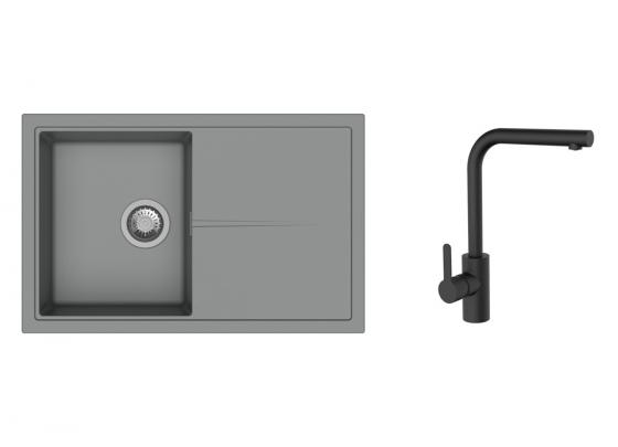 K-StrongSinks S3 mosogató szett Labe 780x500mm szürke + Ipoly csaptelep fekete