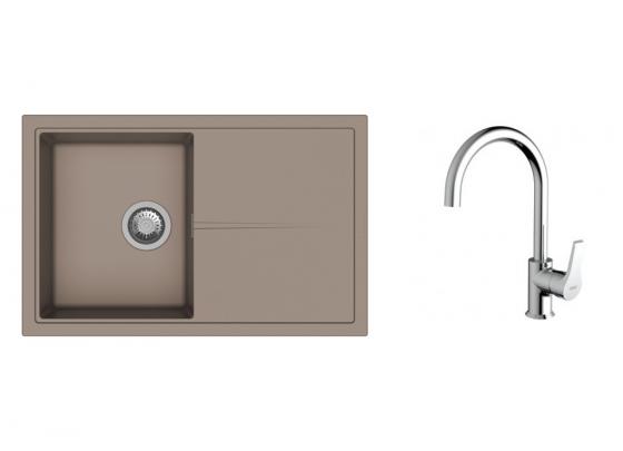 K-StrongSinks S3 mosogató szett Labe 780x500mm bézs + Rhona csaptelep króm