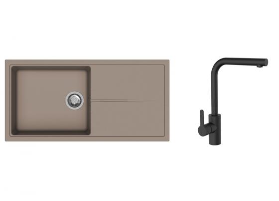 K-StrongSinks S3 mosogató szett Labe 1000x500mm bézs + Ipoly csaptelep fekete