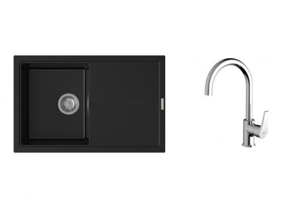 K-StrongSinks S3 mosogató szett Labe 780x500mm fekete + Rhona csaptelep króm