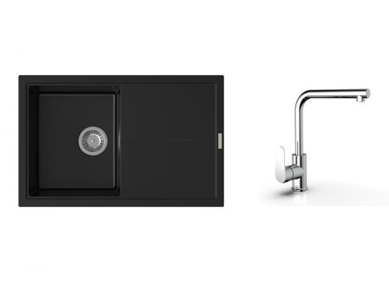 K-StrongSinks S3 mosogató szett Labe 780x500mm fekete + Stréva csaptelep króm