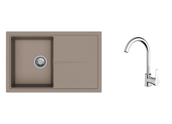 K-StrongSinks S3 mosogató szett Labe 780x500mm bézs + Seina csaptelep króm