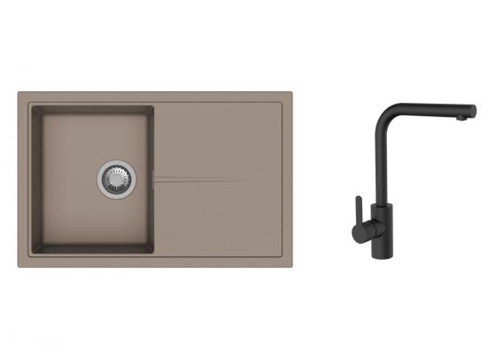 K-StrongSinks S3 mosogató szett Labe 780x500mm bézs + Ipoly csaptelep fekete