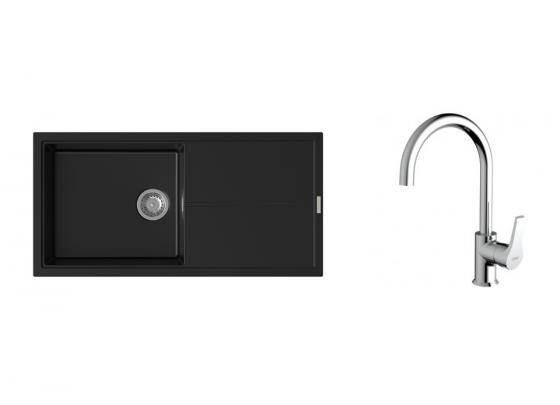 K-StrongSinks S3 mosogató szett Labe 1000x500mm fekete + Rhona csaptelep króm