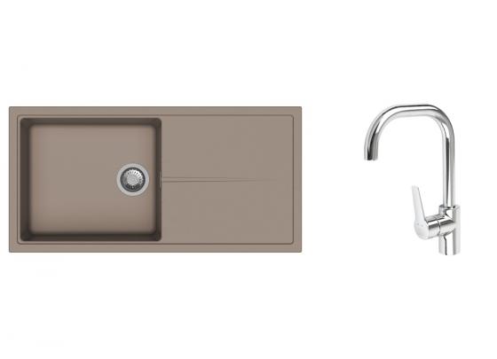 K-StrongSinks S3 mosogató szett Labe 1000x500mm bézs + Garonne csaptelep króm
