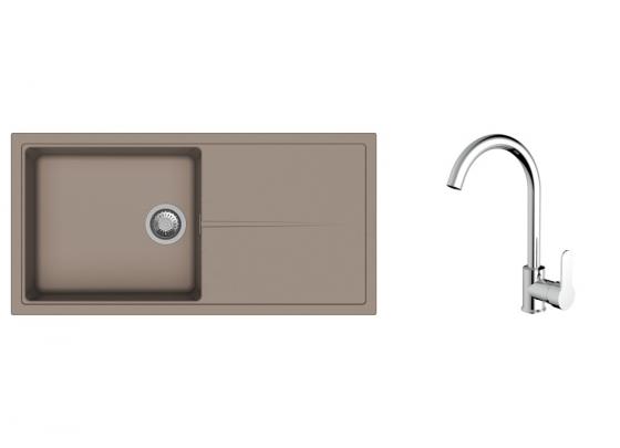 K-StrongSinks S3 mosogató szett Labe 1000x500mm bézs + Seina csaptelep króm