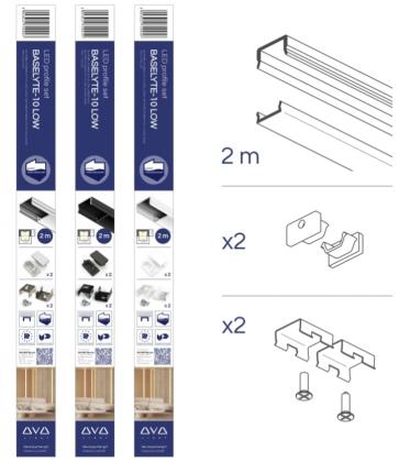 StrongLumio sada LED profil Baselyte-10 Low 2m+příslušenství,stříbrná elox