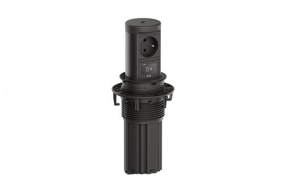 Bachmann Elevator 2 1x230V + 1x USB C + vezeték nélküli töltés, francia, fekete