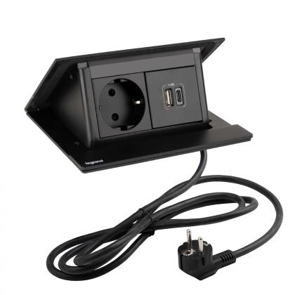 LEGRAND PopUp, 1x 230V, 1x USB A/C töltő, fekete mat, SCHUKO