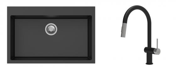 K-StrongSinks S3 mosogató szett Ipel 780x510mm fekete + csaptelep Neris fekete
