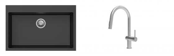 K-StrongSinks S3 mosogató szett Ipel 780x510mm fekete + csaptelep Neris acél