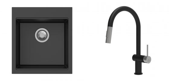 K-StrongSinks S3 mosogató szett Ipel 460x510mm fekete + csaptelep Neris fekete