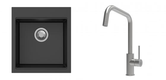 K-StrongSinks S3 mosogató szett Ipel 460x510mm fekete + csaptelep Arda nerez