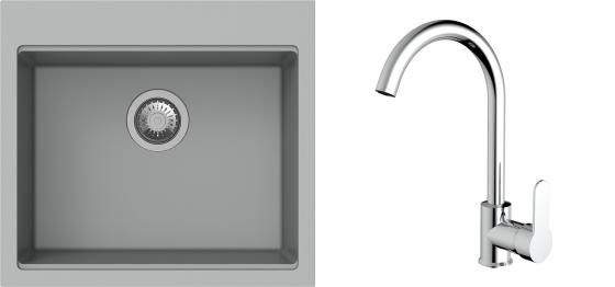 K-StrongSinks S3 mosogató szett Ipel 560x510mm szürke + csaptelep Seina króm