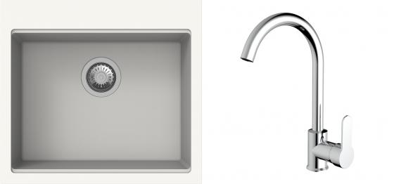 K-StrongSinks S3 mosogató szett Ipel 560x510mm fehér + csaptelep Seina króm