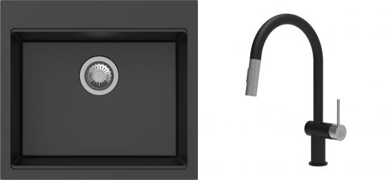 K-StrongSinks S3 mosogató szett Ipel 560x510mm fekete + csaptelep Neris fekete