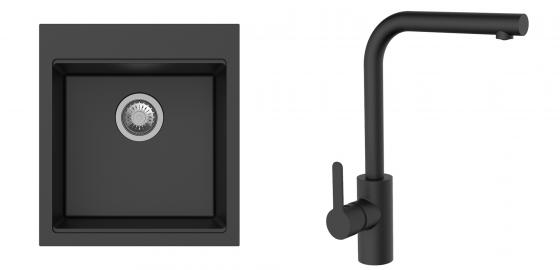 K-StrongSinks S3 mosogató szett Ipel 460x510mm fekete + csaptelep Ipoly fekete