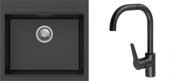 K-StrongSinks S3 mosogató szett Ipel 560x510mm fekete + csaptelep Garonne fekete