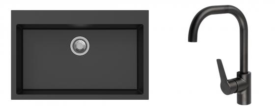 K-StrongSinks S3 mosogató szett Ipel 780x510mm fekete + csaptelep Garonne fekete