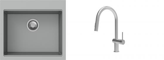 K-StrongSinks S3 mosogató szett Ipel 560x510mm szürke + csaptelep Neris acél