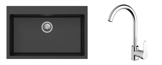 K-StrongSinks S3 mosogató szett Ipel 780x510mm fekete + csaptelep Seina króm