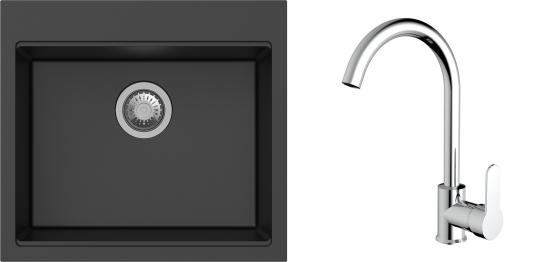K-StrongSinks S3 mosogató szett Ipel 560x510mm fekete + csaptelep Seina króm