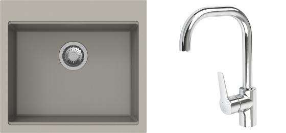 K-StrongSinks S3 mosogató szett Ipel 560x510mm bézs + csaptelep Garonne króm
