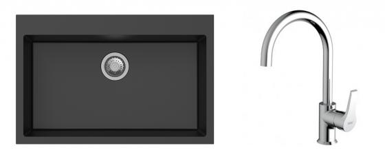 K-StrongSinks S3 mosogató szett Ipel 780x510mm fekete + csaptelep Rhona króm