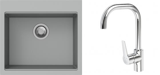 K-StrongSinks S3 mosogató szett Ipel 560x510mm szürke + csaptelep Garonne króm
