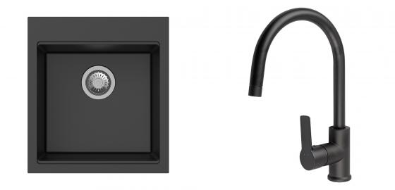 K-StrongSinks S3 mosogató szett Ipel 460x510mm fekete + csaptelep Loira fekete
