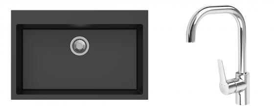 K-StrongSinks S3 mosogató szett Ipel 780x510mm fekete + csaptelep Garonne króm