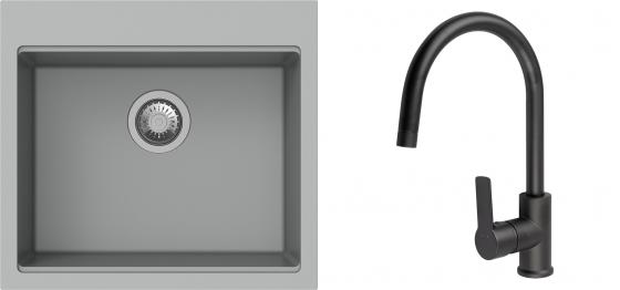 K-StrongSinks S3 mosogató szett Ipel 560x510mm szürke + csaptelep Loira fekete
