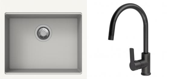 K-StrongSinks S3 mosogató szett Ipel 560x510mm fehér + csaptelep Loira fekete