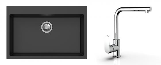 K-StrongSinks S3 mosogató szett Ipel 780x510mm fekete + csaptelep  Stréva króm