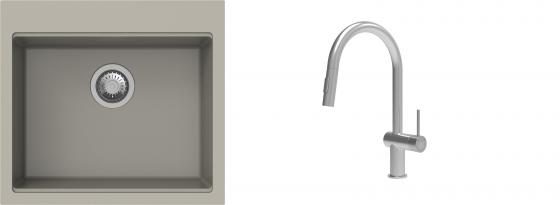 K-StrongSinks S3 mosogató szett Ipel 560x510mm bézs + csaptelep Neris acél