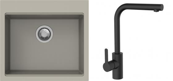 K-StrongSinks S3 mosogató szett Ipel 560x510mm bézs + csaptelep Ipoly fekete