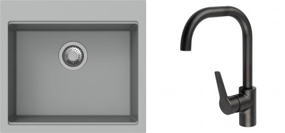 K-StrongSinks S3 mosogató szett Ipel 560x510mm szürke + csaptelep Garonne fekete