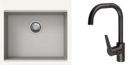 K-StrongSinks S3 mosogató szett Ipel 560x510mm fehér + csaptelep Garonne fekete