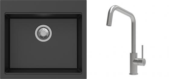 K-StrongSinks S3 mosogató szett Ipel 560x510mm fekete + csaptelep Arda nerez