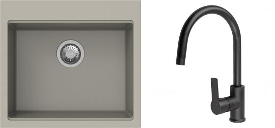 K-StrongSinks S3 mosogató szett Ipel 560x510mm bézs + csaptelep Loira fekete