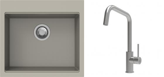 K-StrongSinks S3 mosogató szett Ipel 560x510mm bézs + csaptelep Arda nerez