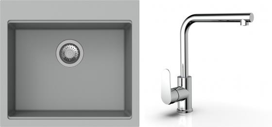 K-StrongSinks S3 mosogató szett Ipel 560x510mm szürke + csaptelep  Stréva króm