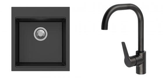 K-StrongSinks S3 mosogató szett Ipel 460x510mm fekete + csaptelep Garonne fekete