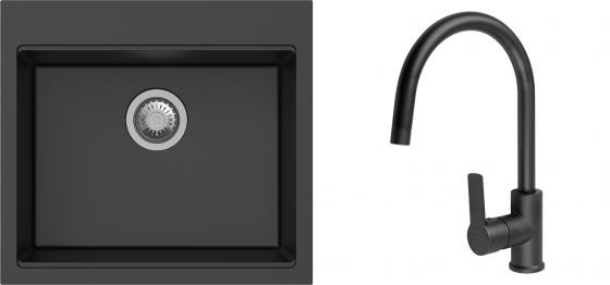 K-StrongSinks S3 mosogató szett Ipel 560x510mm fekete + csaptelep Loira fekete