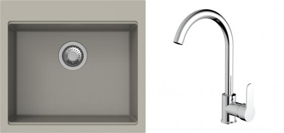 K-StrongSinks S3 mosogató szett Ipel 560x510mm bézs + csaptelep Seina króm