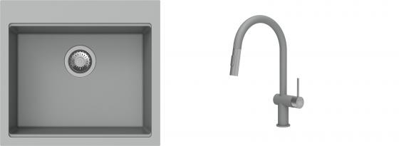 K-StrongSinks S3 mosogató szett Ipel 560x510mm szürke + csaptelep Neris szürke