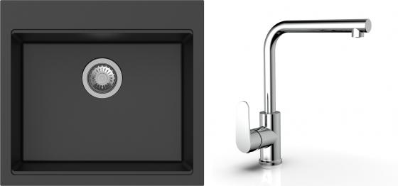 K-StrongSinks S3 mosogató szett Ipel 560x510mm fekete + csaptelep Stréva króm