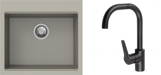 K-StrongSinks S3 mosogató szett Ipel 560x510mm bézs + csaptelep Garonne fekete