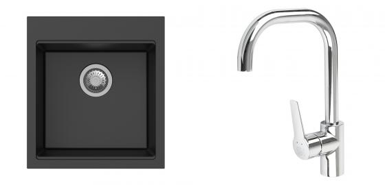K-StrongSinks S3 mosogató szett Ipel 460x510mm fekete + csaptelep Garonne króm