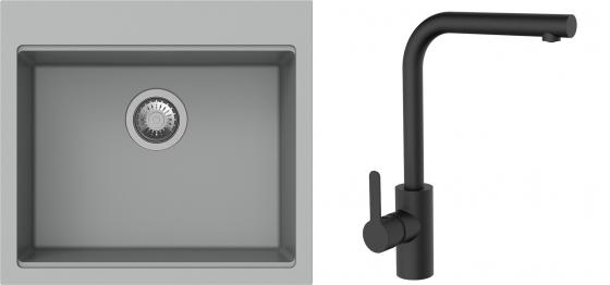 K-StrongSinks S3 mosogató szett Ipel 560x510mm szürke + csaptelep Ipoly fekete